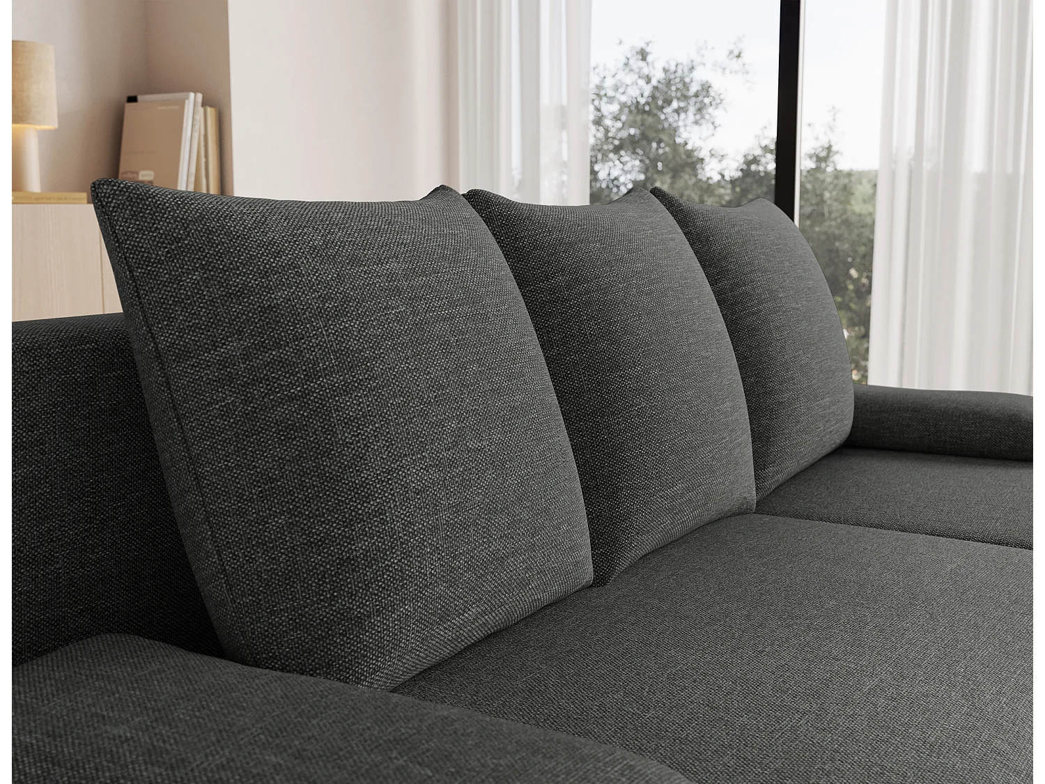 Canapé d’angle réversible convertible GARY en tissu côtelé – 206cm-Gris chiné