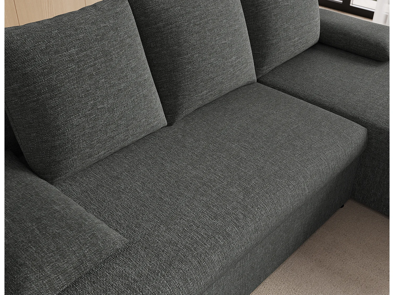 Canapé d’angle réversible convertible GARY en tissu côtelé – 206cm-Gris chiné