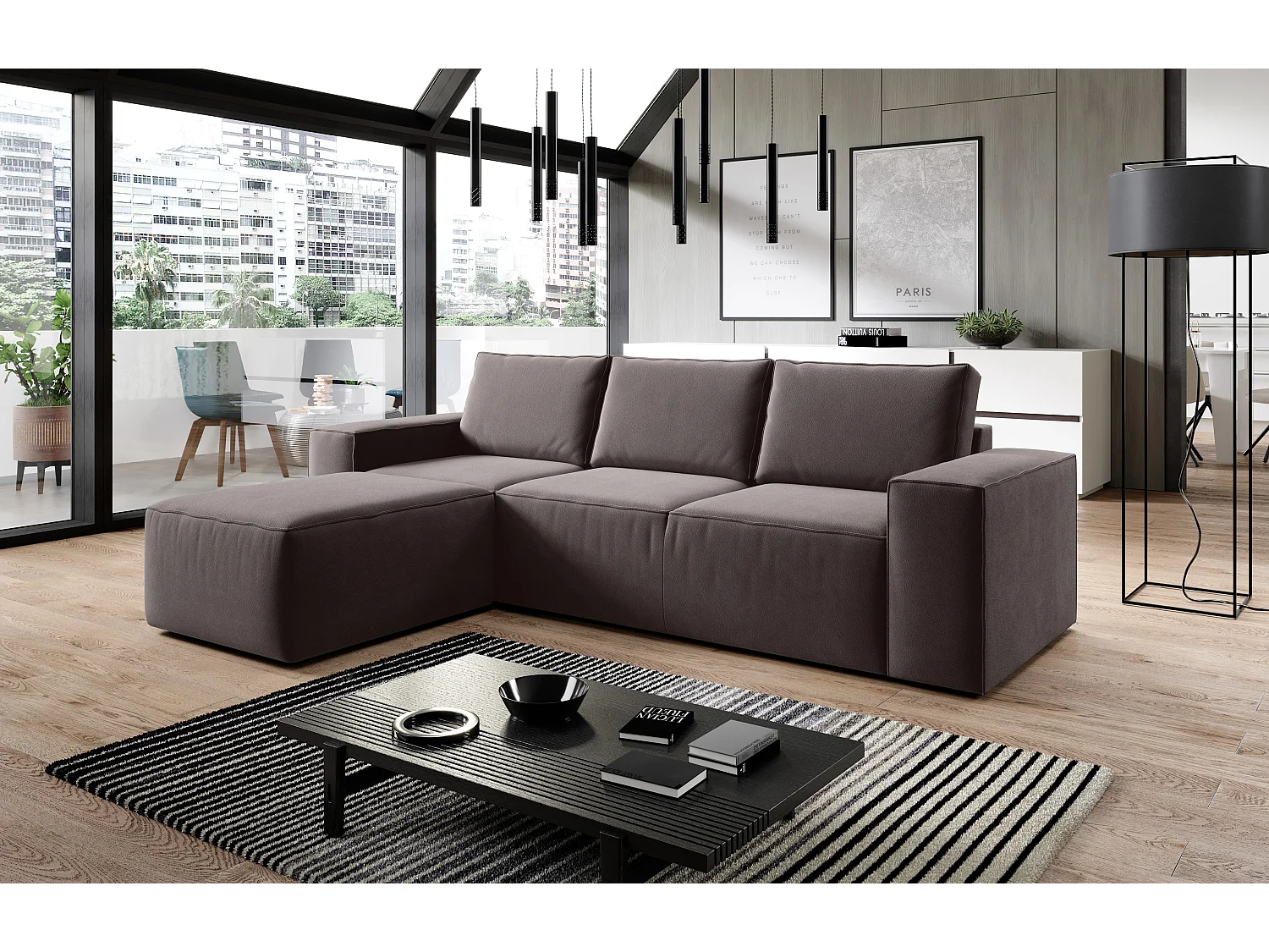 Canapé d'angle gauche convertible moderne tissu marron Willace 302cm