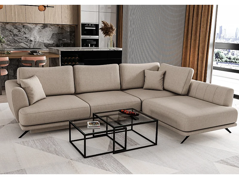 Canapé convertible angle droit tissu beige Savary 280cm