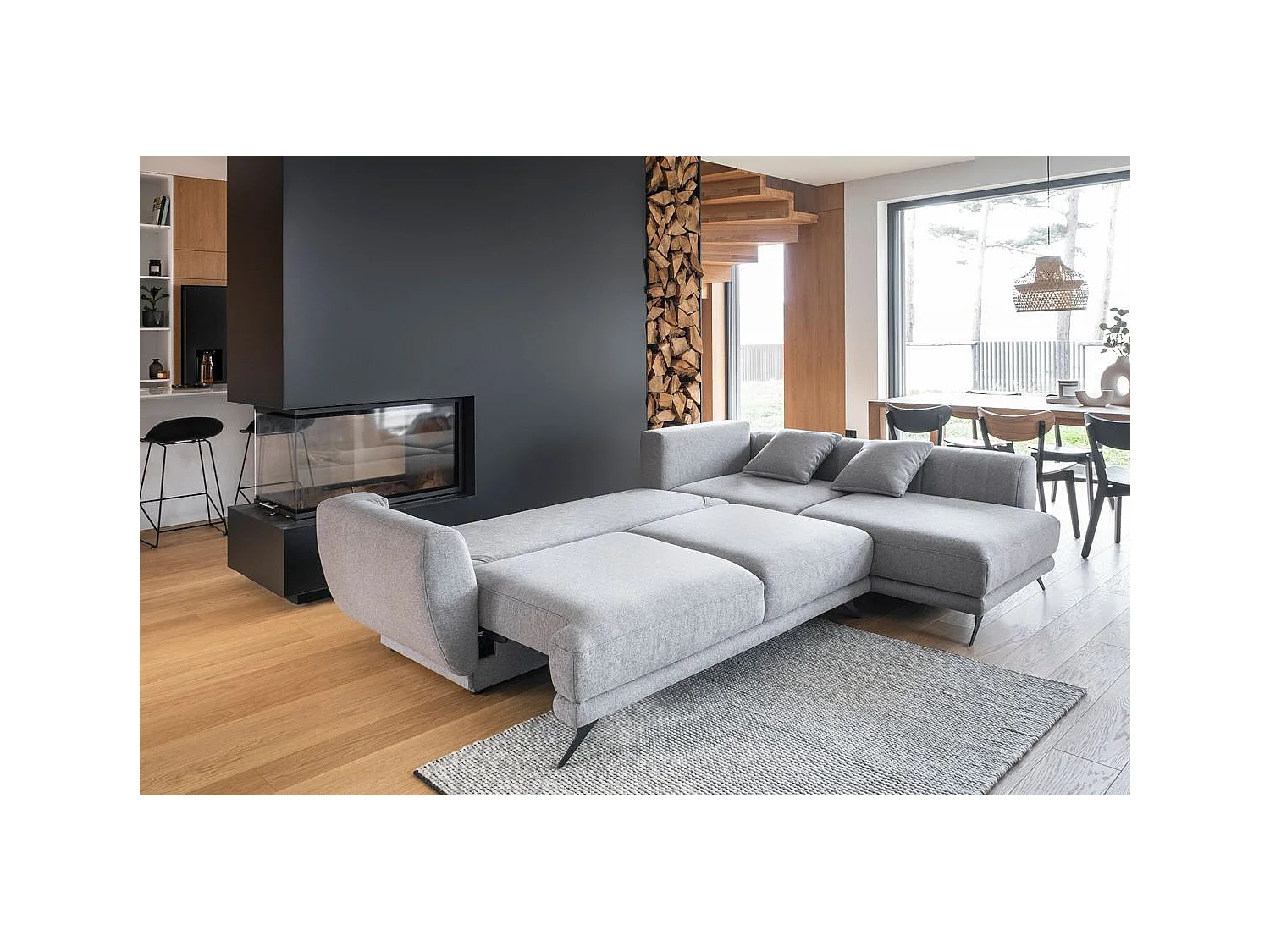 Savary rechthoekige slaapbank in beige stof, 280 cm