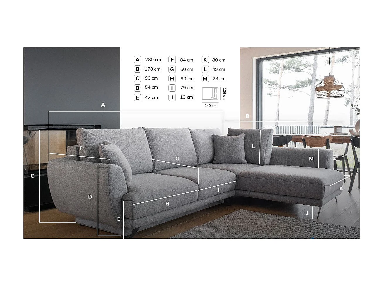 Canapé convertible angle droit tissu beige Savary 280cm