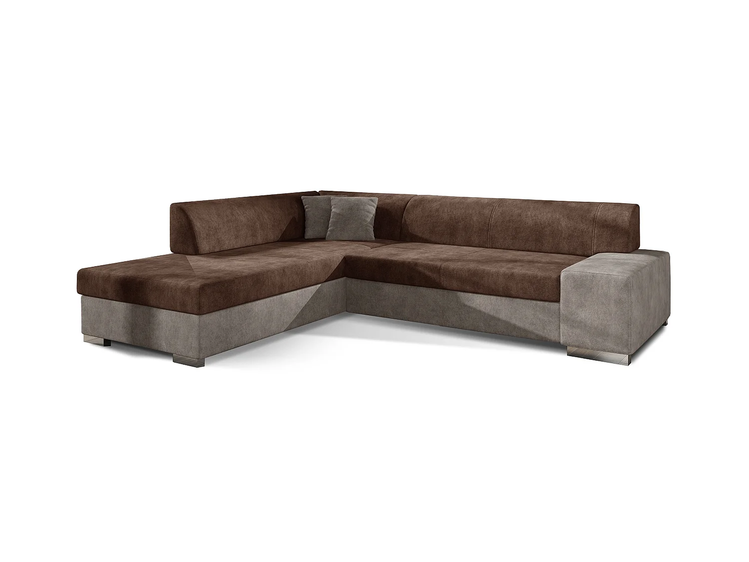Canapé convertible moderne angle gauche tissu doux gris et marron Plazo 278cm