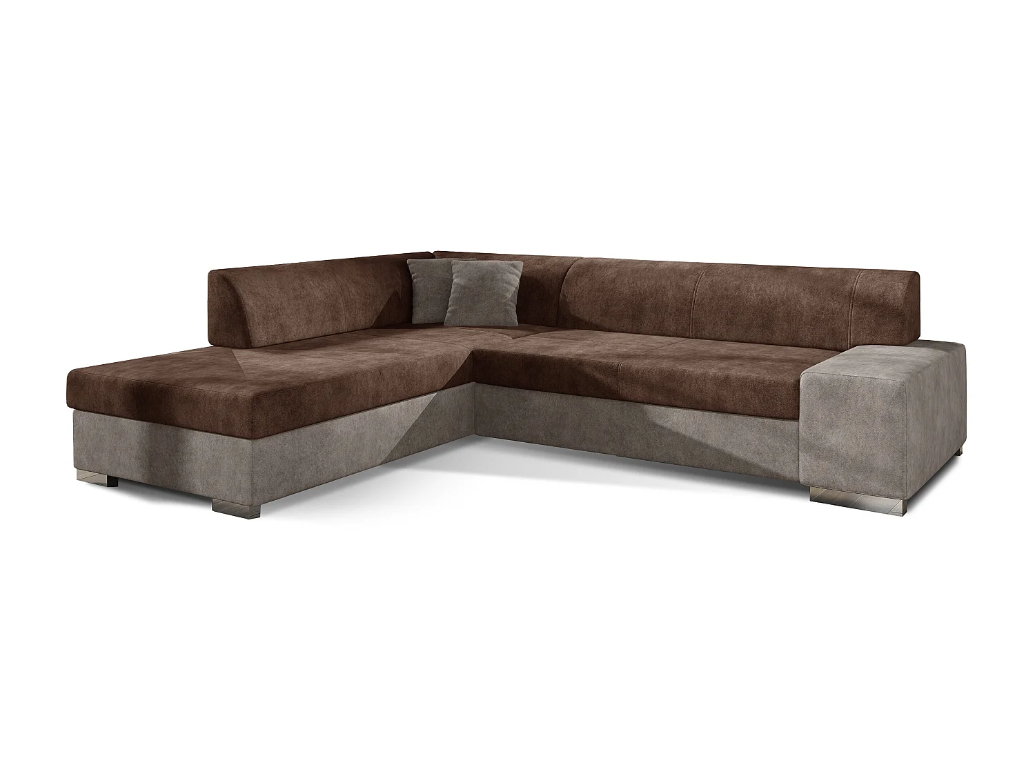 Moderne slaapbank linkerhoek zacht grijs en bruin stof Plazo 278 cm