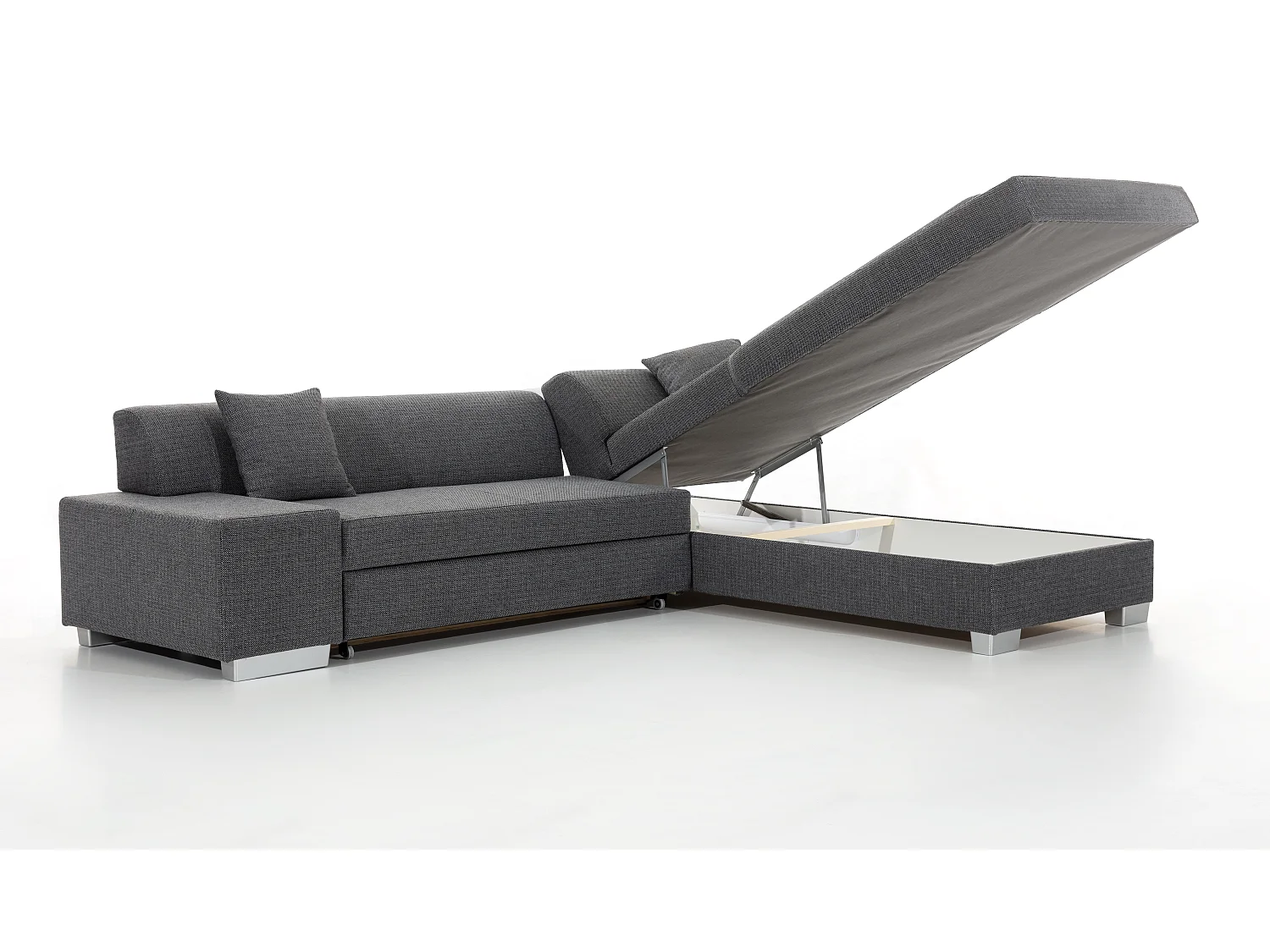 Moderne slaapbank linkerhoek zacht grijs en bruin stof Plazo 278 cm