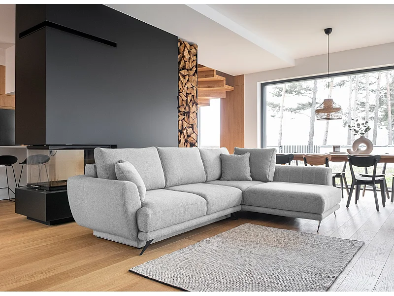 Canapé convertible angle droit tissu gris souris Savary 280cm