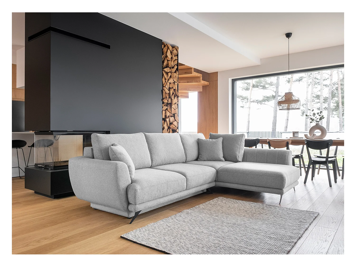 Canapé convertible angle droit tissu gris souris Savary 280cm