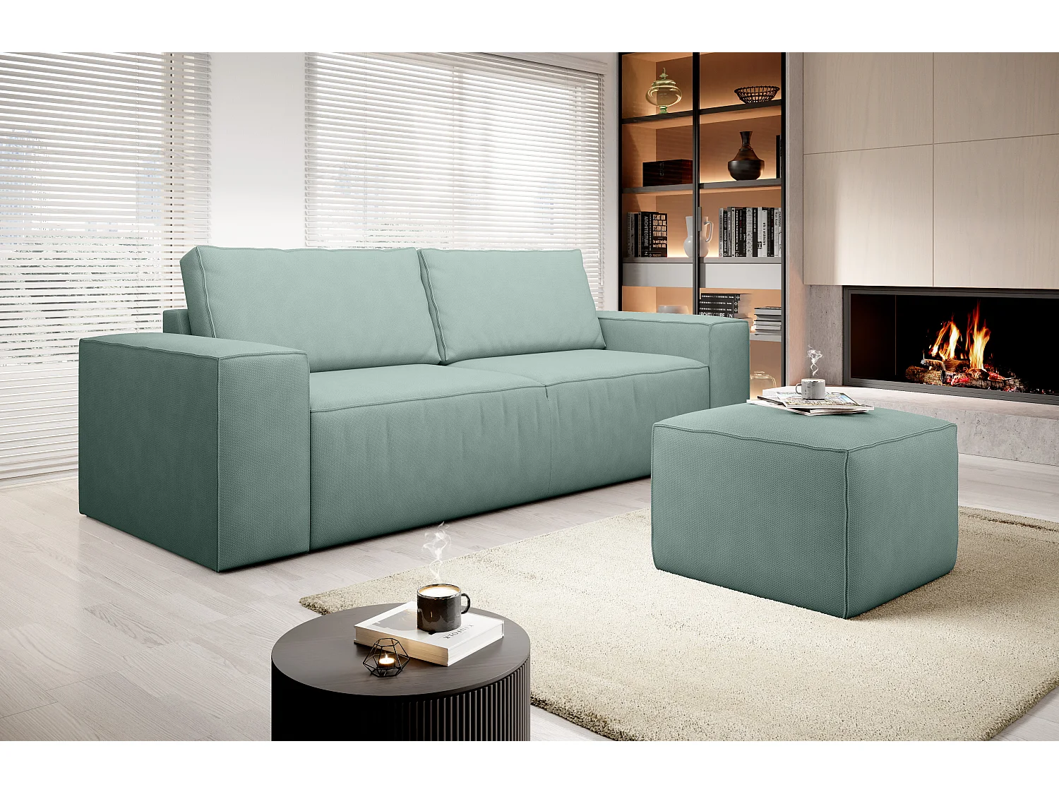 Canapé convertible 4 places tissu vert clair Willace 260cm