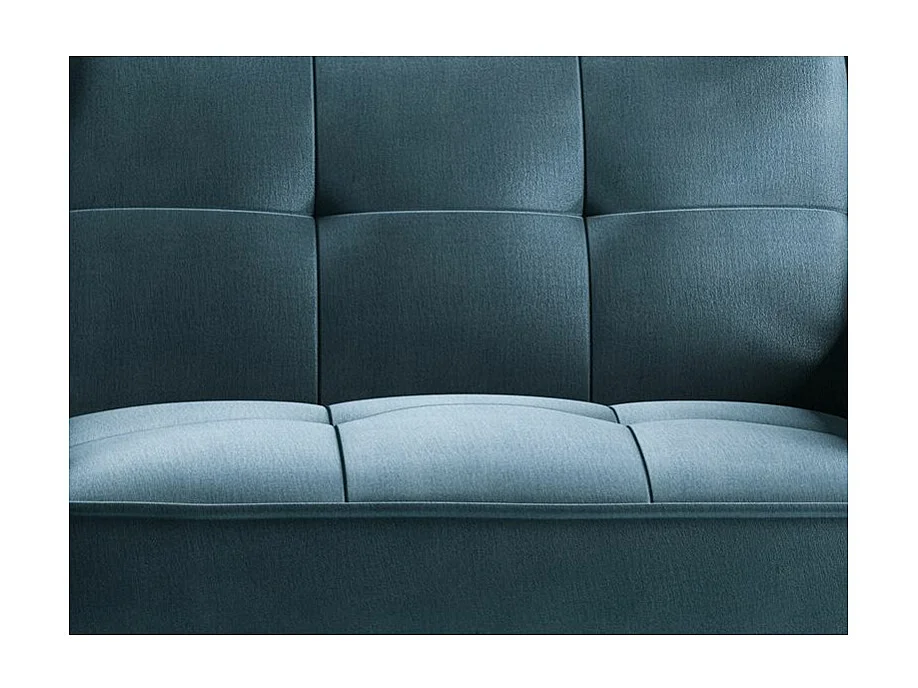 Canapé convertible 3 places velours bleu capitonné et pieds bois noir Bizza 220cm