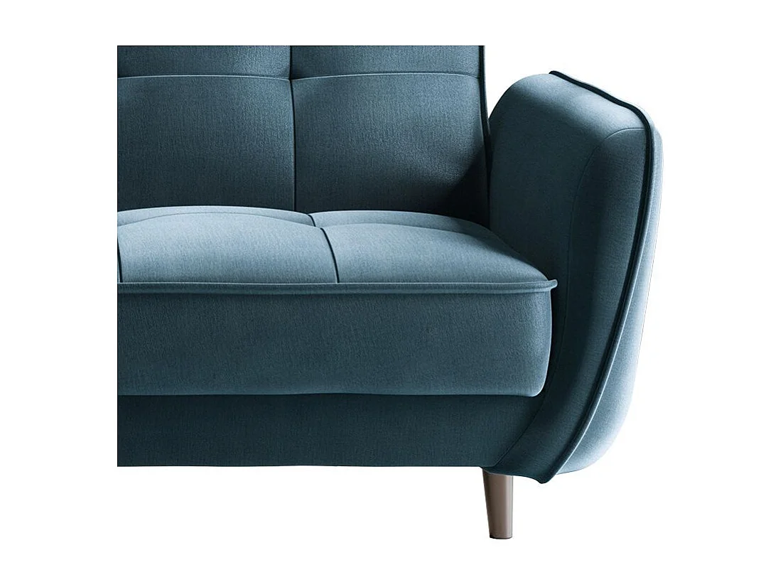 Canapé convertible 3 places velours bleu capitonné et pieds bois noir Bizza 220cm