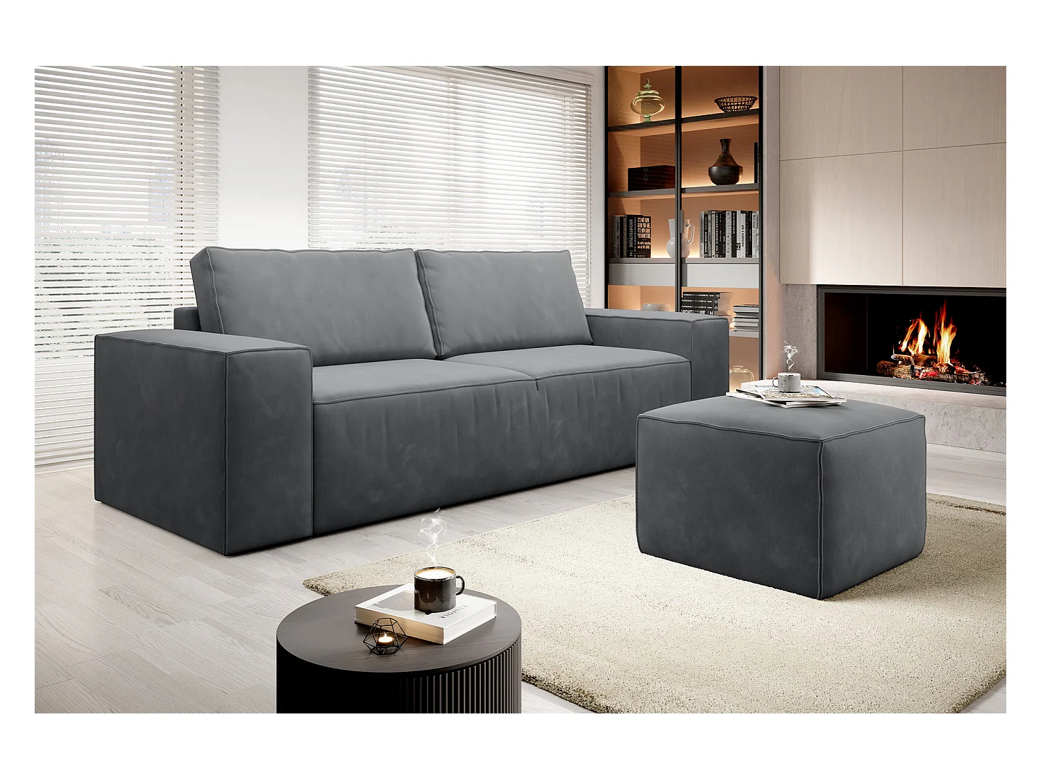 Grand canapé convertible en tissu WILACE - Confort moderne et élégant-Gris