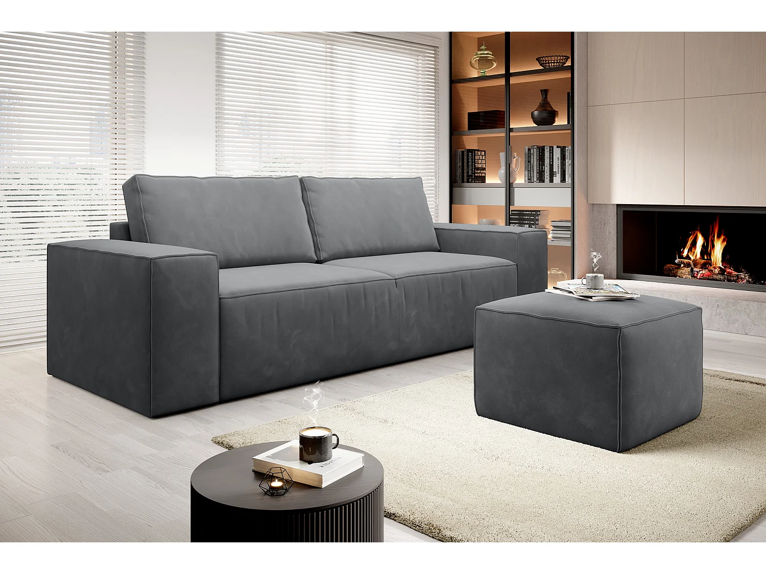 Grand canapé convertible en tissu WILACE - Confort moderne et élégant-Gris