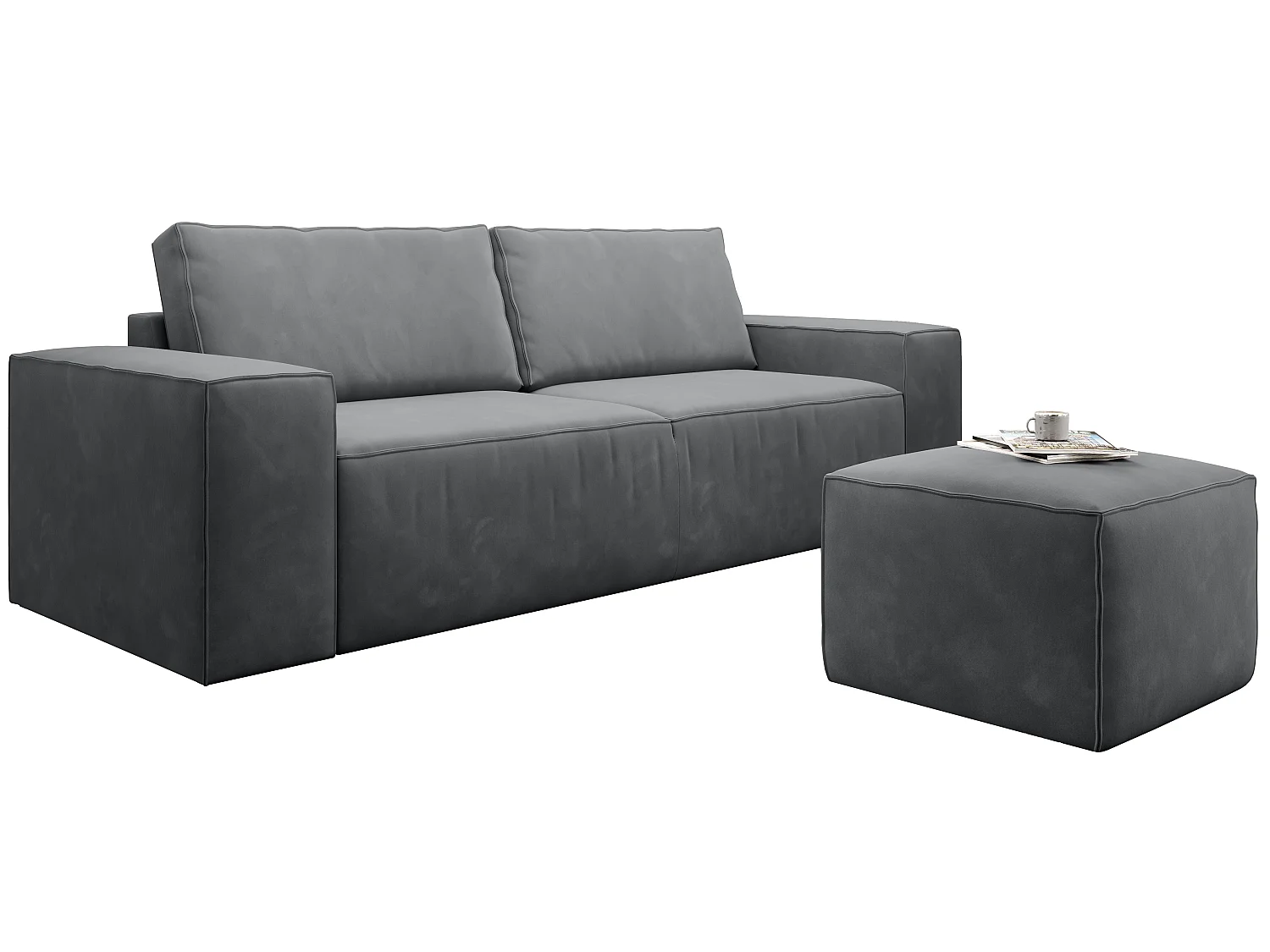 Grand canapé convertible en velours WILACE - Confort moderne et élégant-Gris foncé