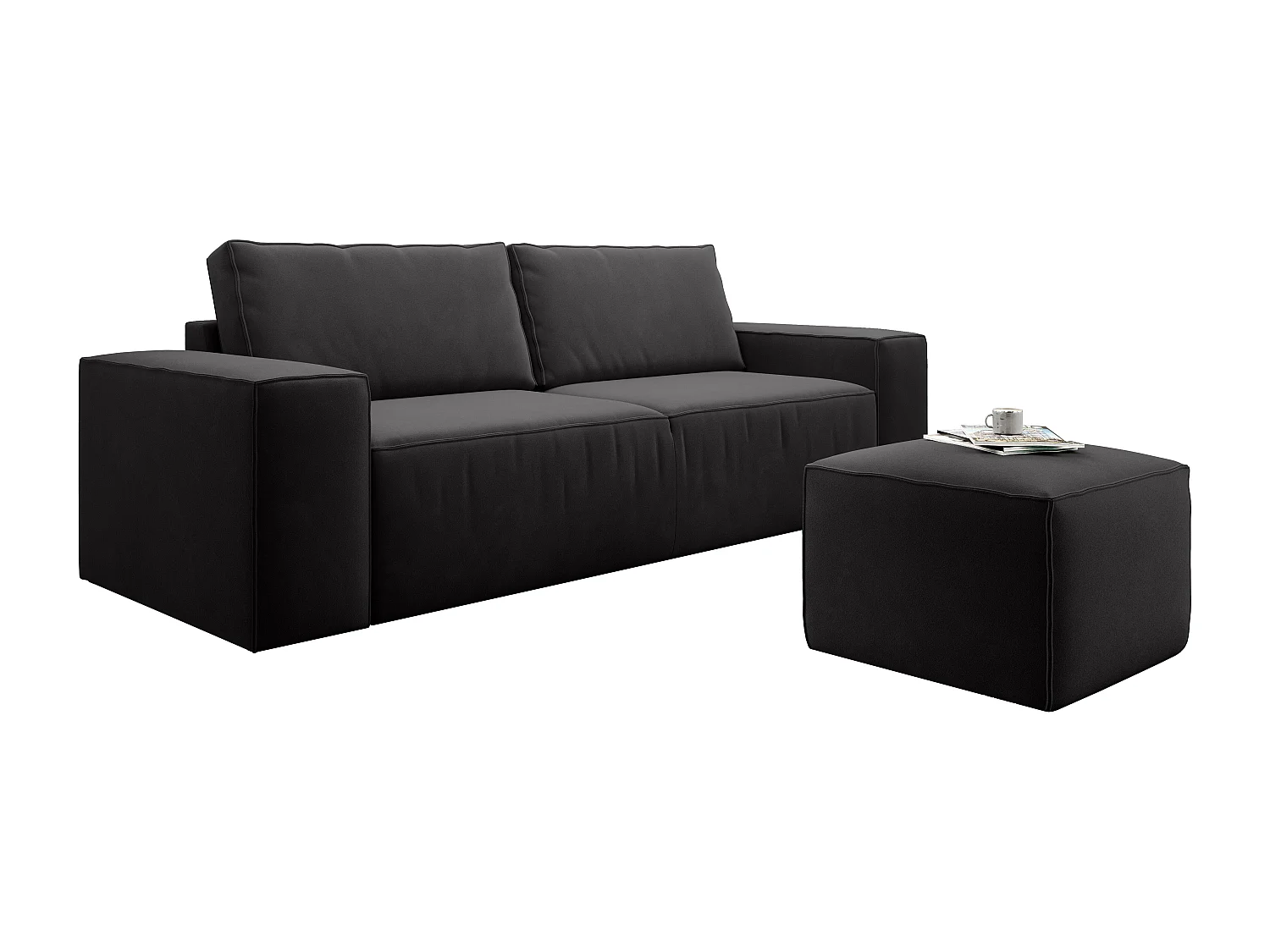 Canapé convertible 4 places velours noir Willace 260cm