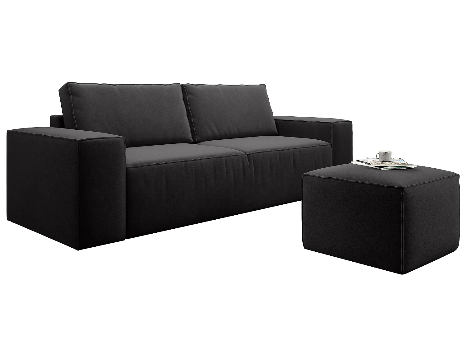 Grand canapé convertible en velours WILACE - Confort moderne et élégant-Noir