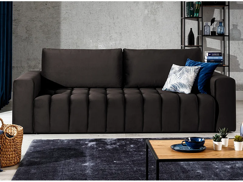 Canapé convertible 3 places velours marron avec coffre de rangement Larko 245cm