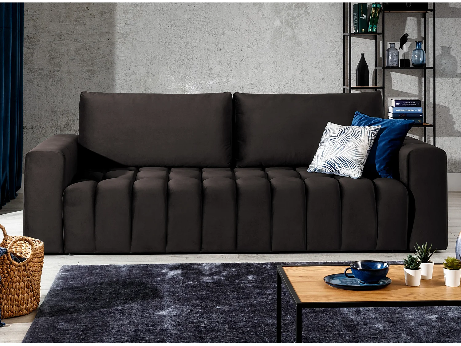 Canapé convertible 3 places velours marron avec coffre de rangement Larko 245cm