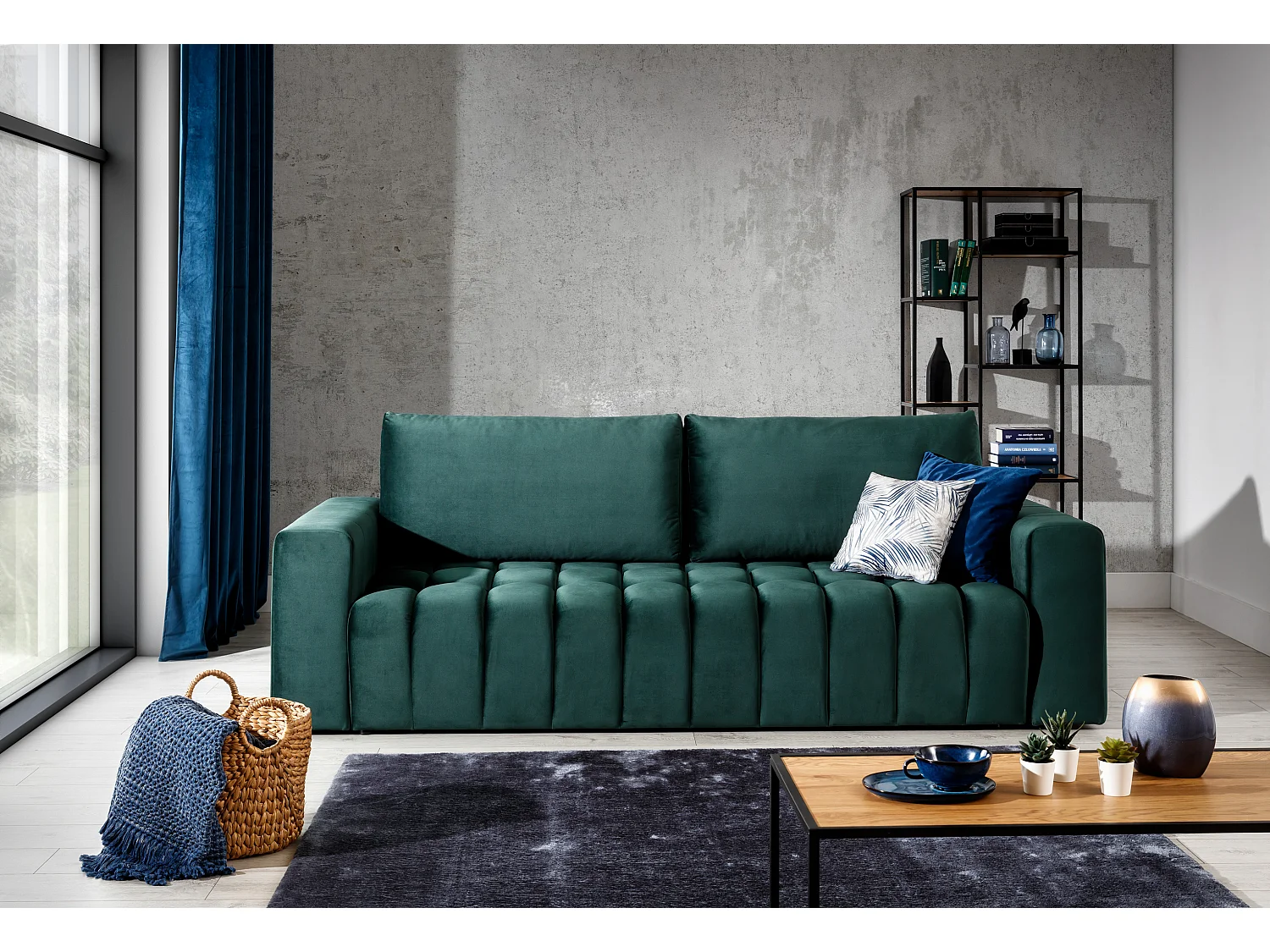 Canapé convertible 3 places velours marron avec coffre de rangement Larko 245cm