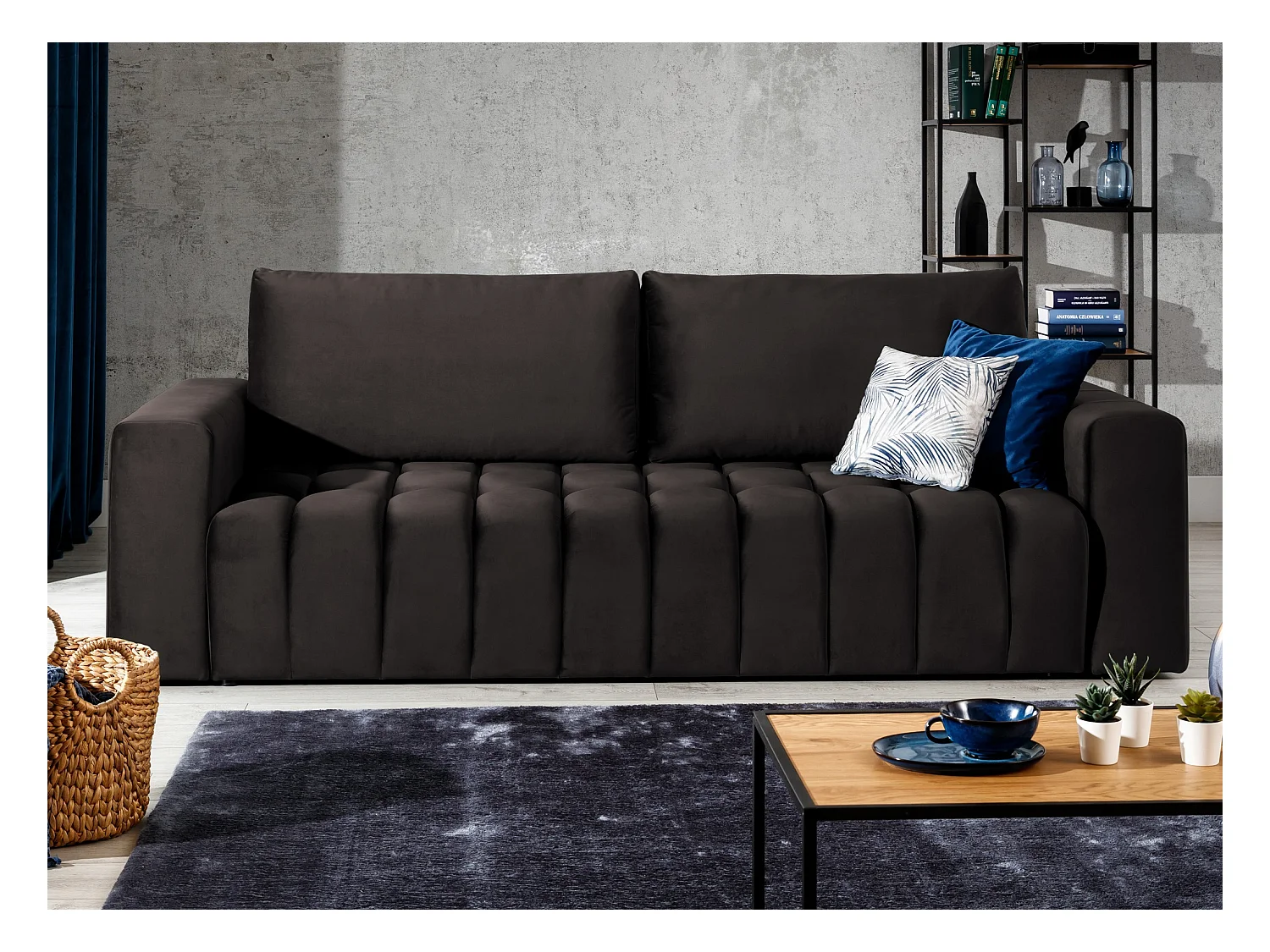 Canapé convertible 3 places velours marron avec coffre de rangement Larko 245cm