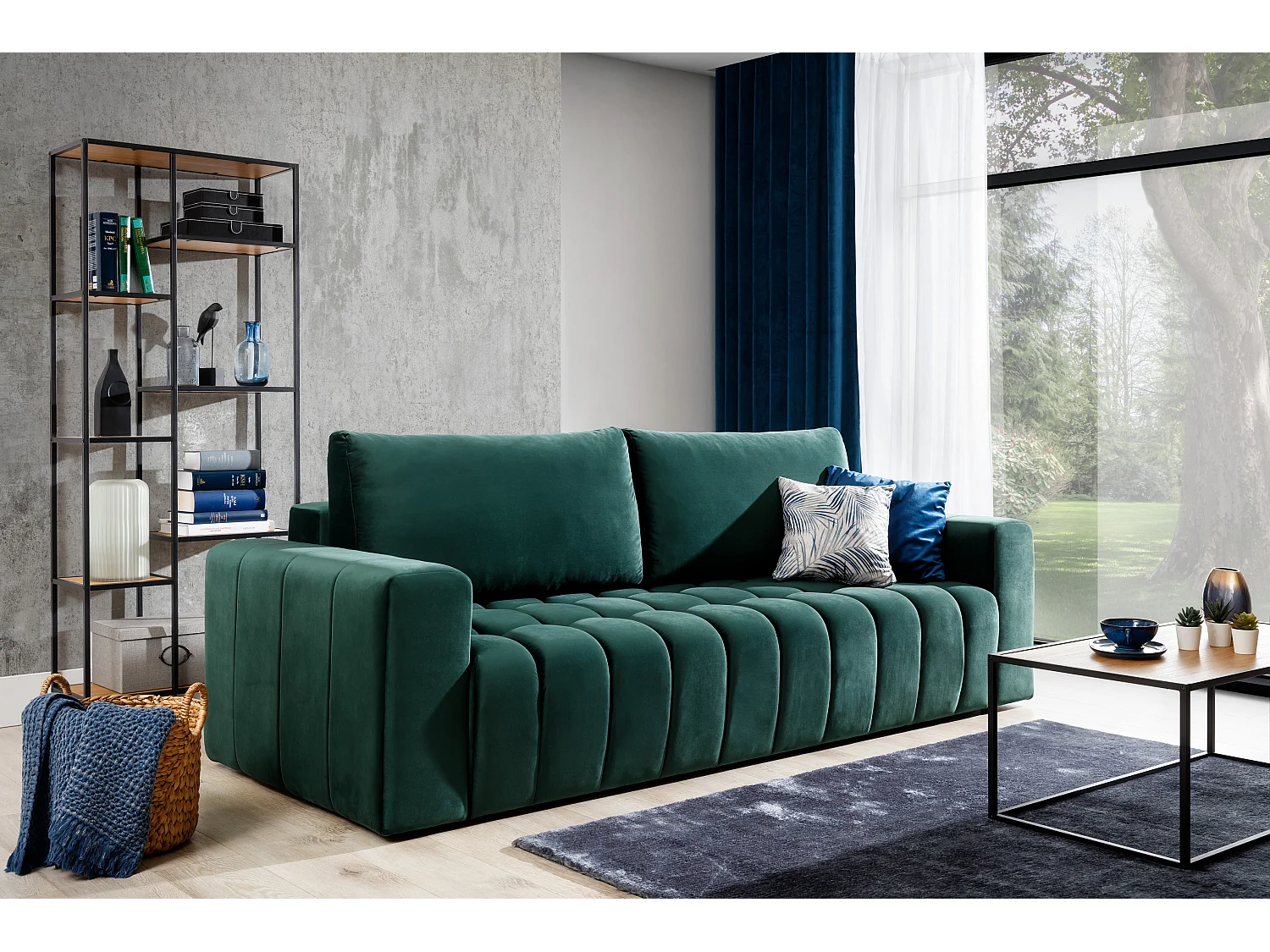 Canapé convertible 3 places velours marron avec coffre de rangement Larko 245cm