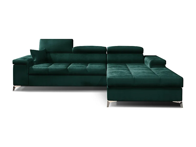 Canapé angle droit convertible velours vert foncé avec appuis-tête réglables Rikaro 280cm
