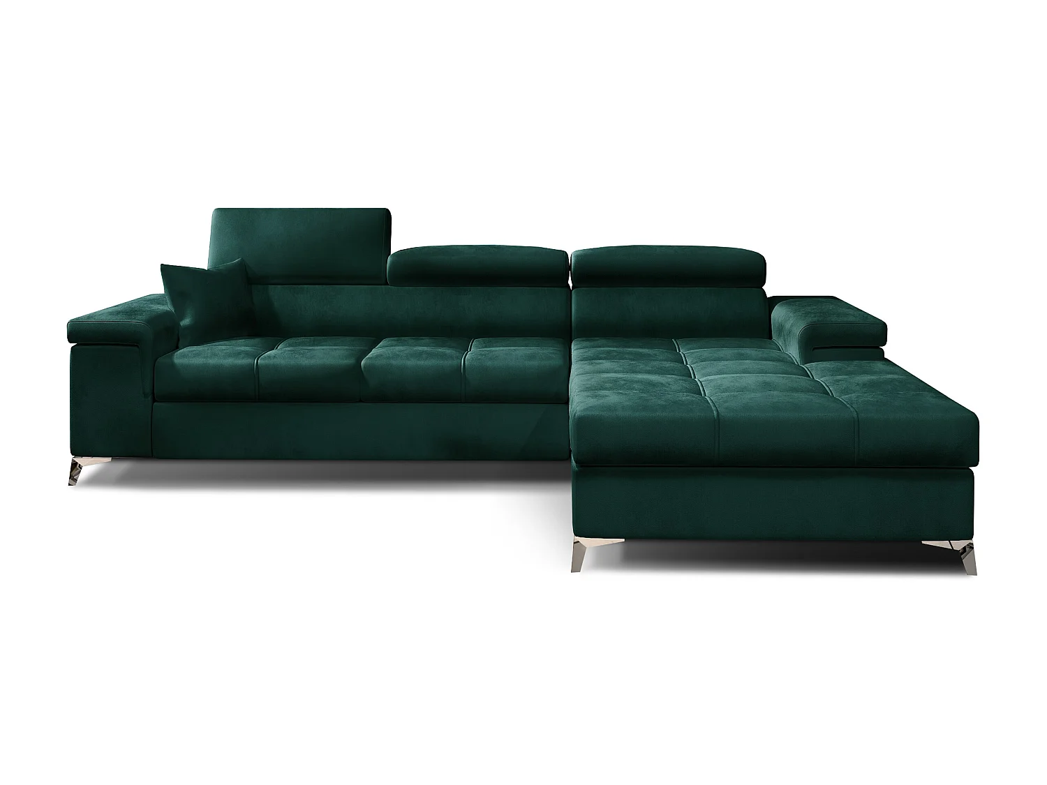 Canapé angle droit convertible velours vert foncé avec appuis-tête réglables Rikaro 280cm