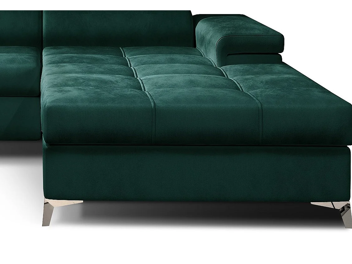 Canapé angle droit convertible velours vert foncé avec appuis-tête réglables Rikaro 280cm