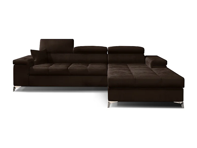 Canapé angle droit convertible velours marron avec appuis-tête réglables Rikaro 280cm