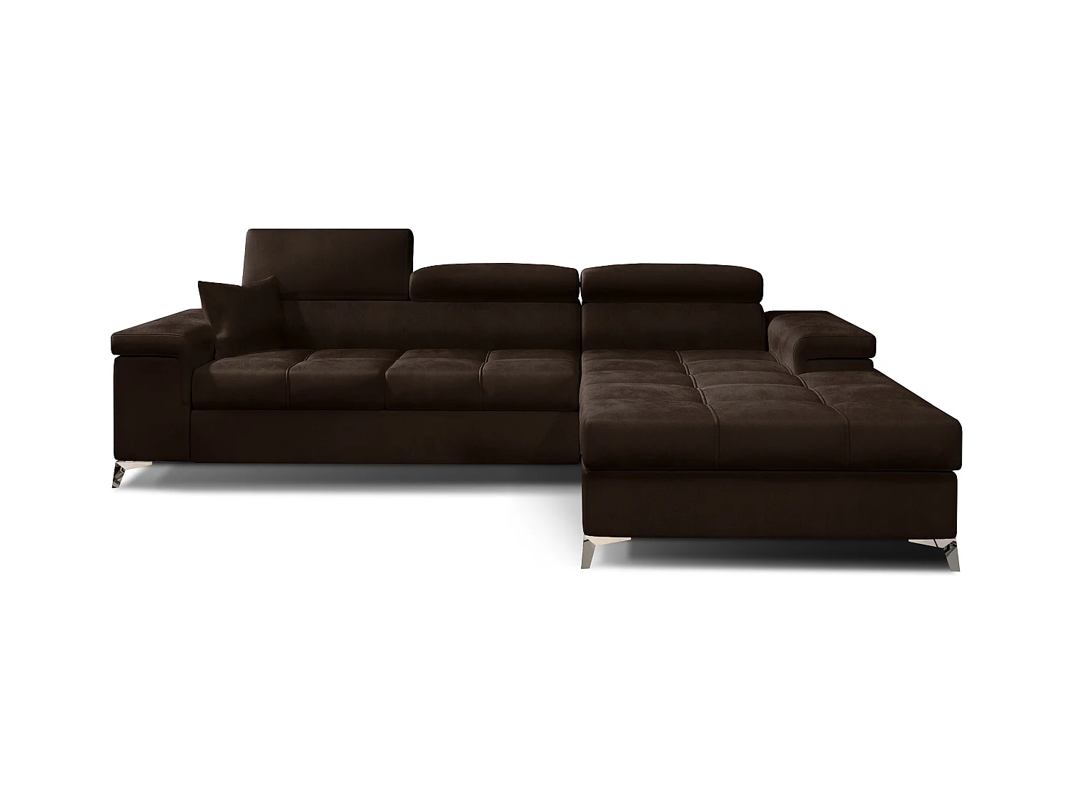 Canapé angle droit convertible velours marron avec appuis-tête réglables Rikaro 280cm