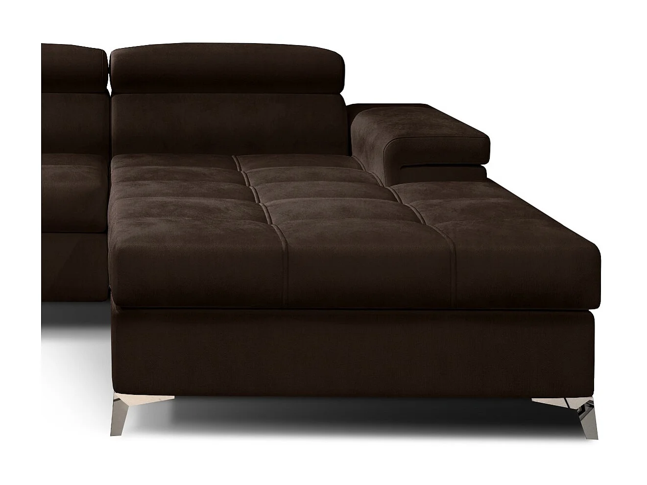 Canapé angle droit convertible velours marron avec appuis-tête réglables Rikaro 280cm