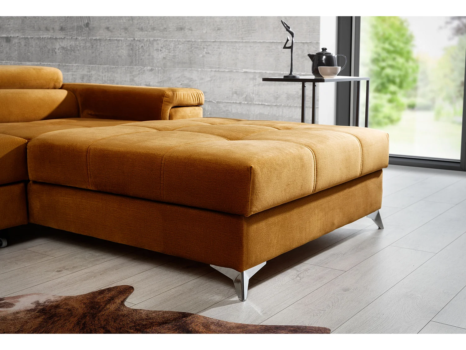 Canapé angle droit convertible velours marron avec appuis-tête réglables Rikaro 280cm