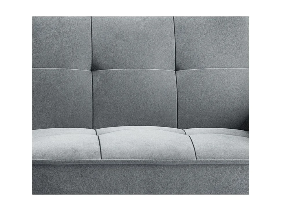 Canapé convertible 3 places velours gris souris capitonné et pieds bois noir Bizza 220cm