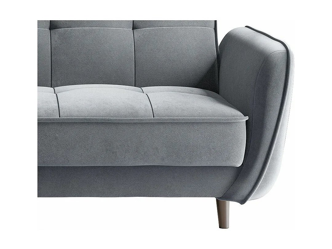 Canapé convertible 3 places velours gris souris capitonné et pieds bois noir Bizza 220cm