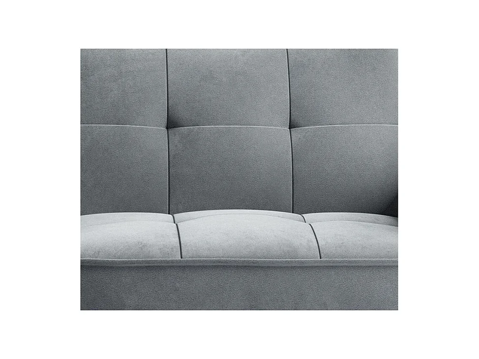 Canapé convertible 3 places velours gris souris capitonné et pieds bois noir Bizza 220cm