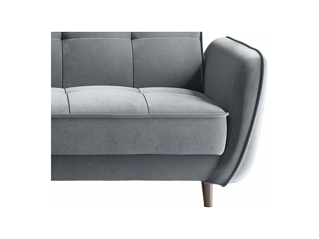 Canapé convertible 3 places velours gris souris capitonné et pieds bois noir Bizza 220cm