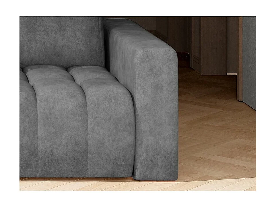 Canapé convertible 3 places tissu gris avec coffre de rangement Larko 245cm