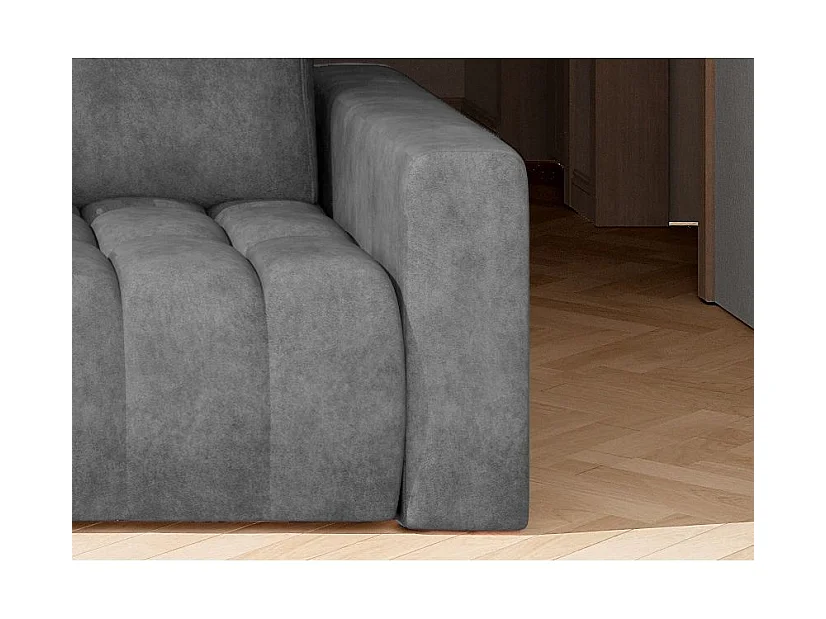 Canapé convertible 3 places tissu gris avec coffre de rangement Larko 245cm