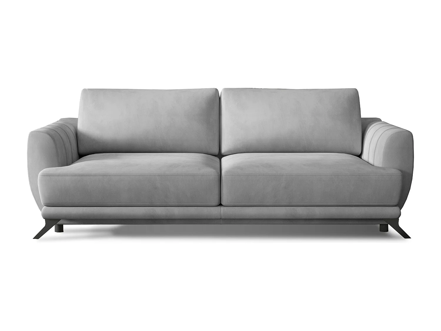 Canapé convertible 3-4 places velours gris clair et pieds métal noir Zora 250cm