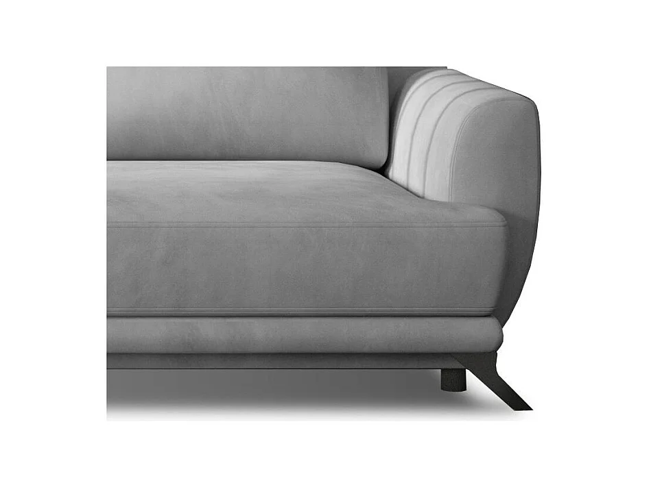 Canapé convertible 3-4 places velours gris clair et pieds métal noir Zora 250cm