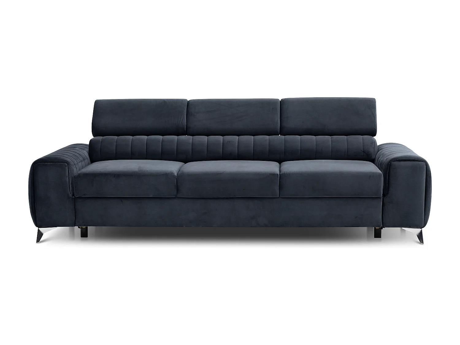 Canapé convertible avec appuis-tête réglables velours bleu marine Lozan 261cm