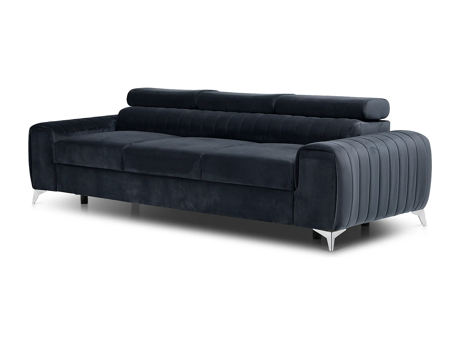 Canapé convertible avec appuis-tête réglables velours bleu marine Lozan 261cm