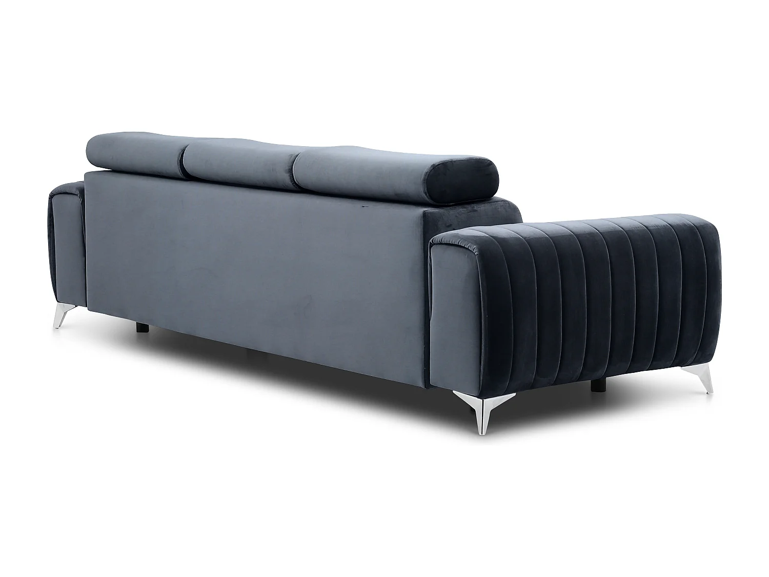 Canapé convertible avec appuis-tête réglables velours bleu marine Lozan 261cm