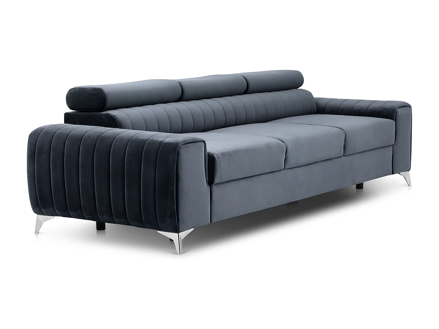 Canapé convertible avec appuis-tête réglables velours bleu marine Lozan 261cm