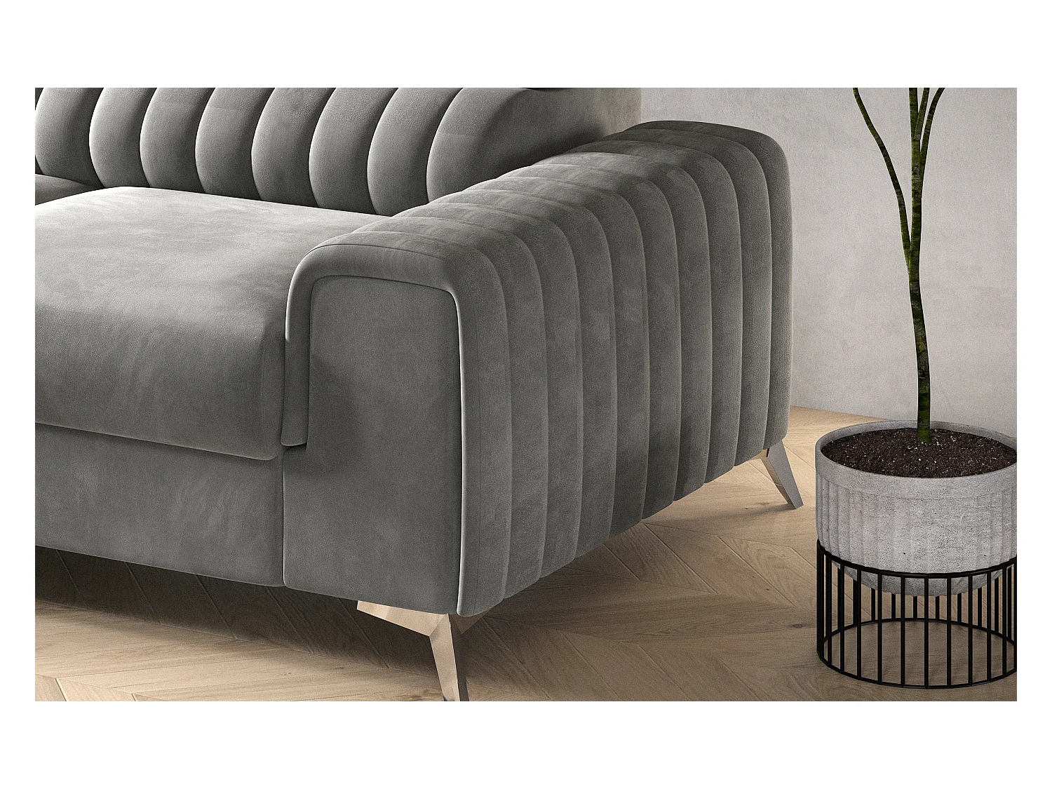 Canapé convertible angle gauche velours beige clair Grenky 276cm
