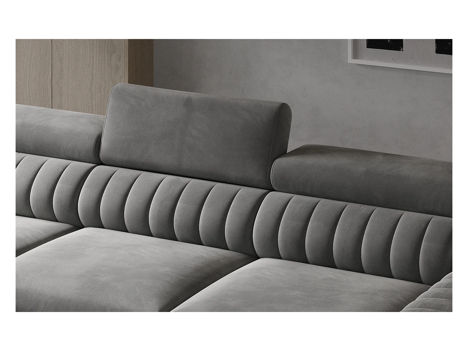 Canapé convertible angle gauche velours beige clair Grenky 276cm