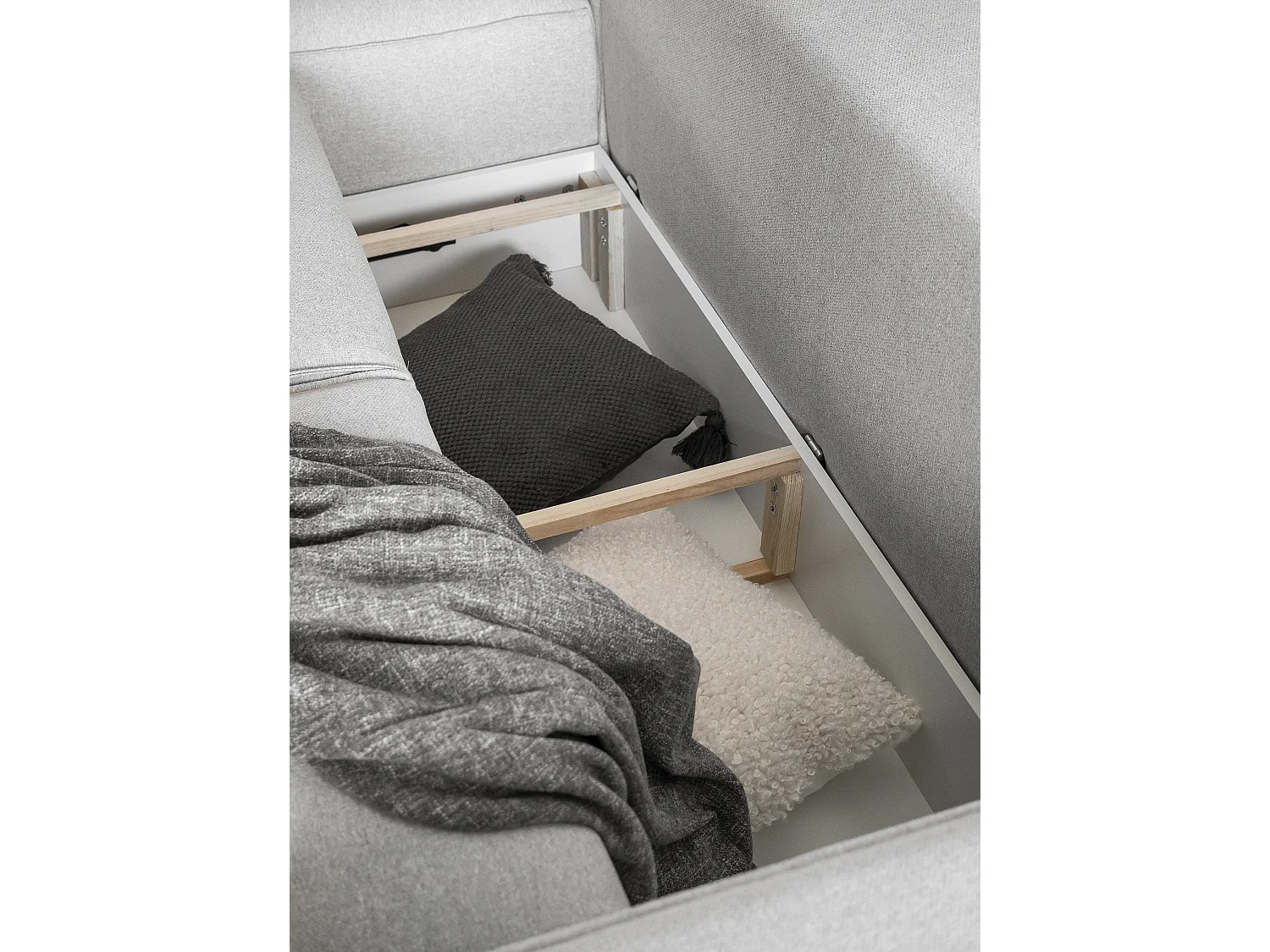 Canapé d'angle gauche convertible moderne tissu beige chiné Willace 302cm