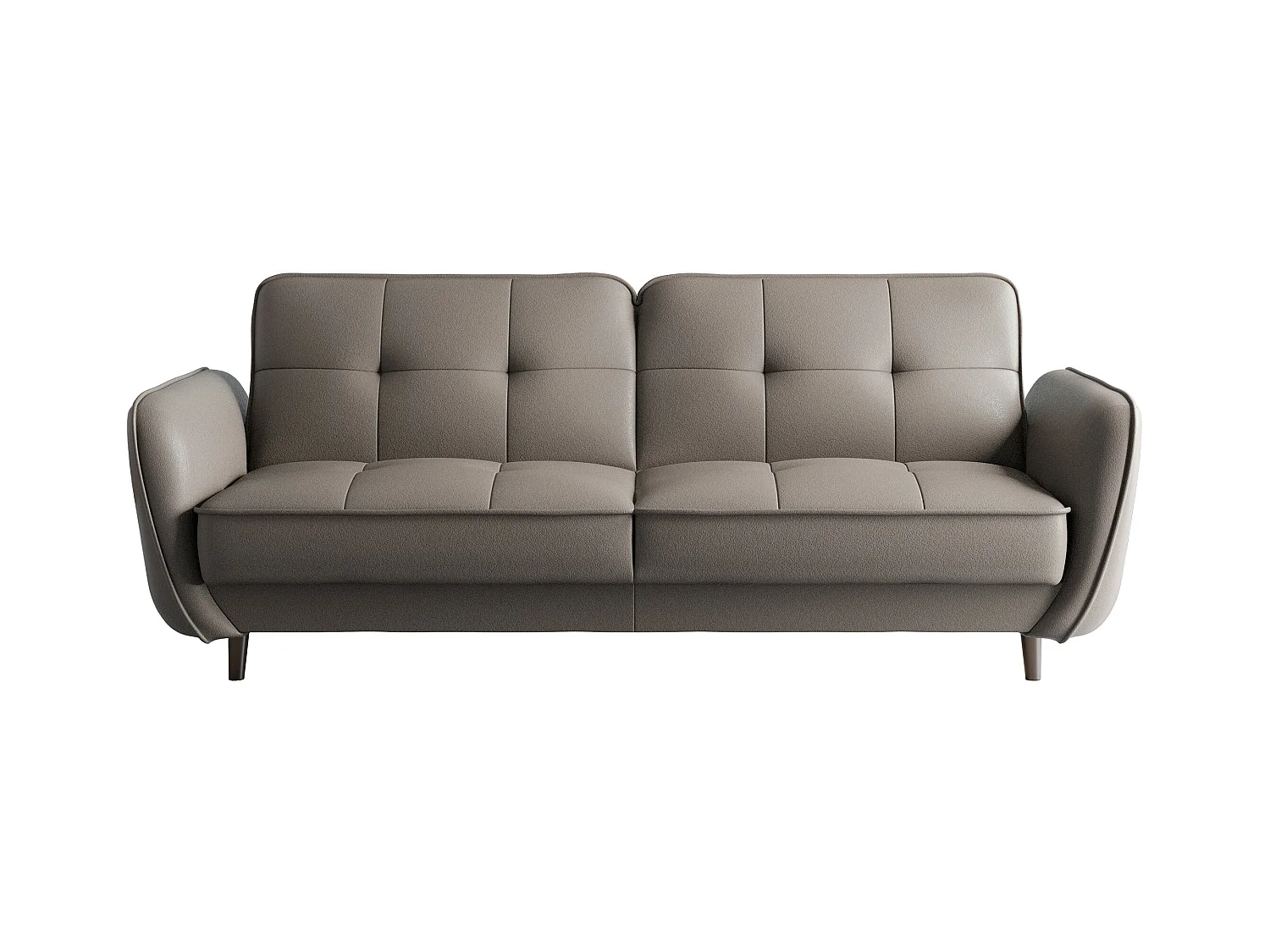 Canapé convertible 3 places tissu beige foncé capitonné et pieds bois noir Bizza 220cm