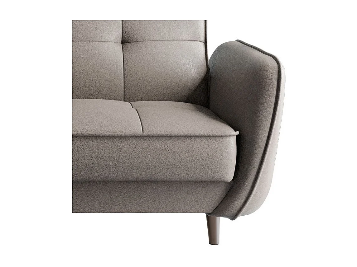 Canapé convertible 3 places tissu beige foncé capitonné et pieds bois noir Bizza 220cm