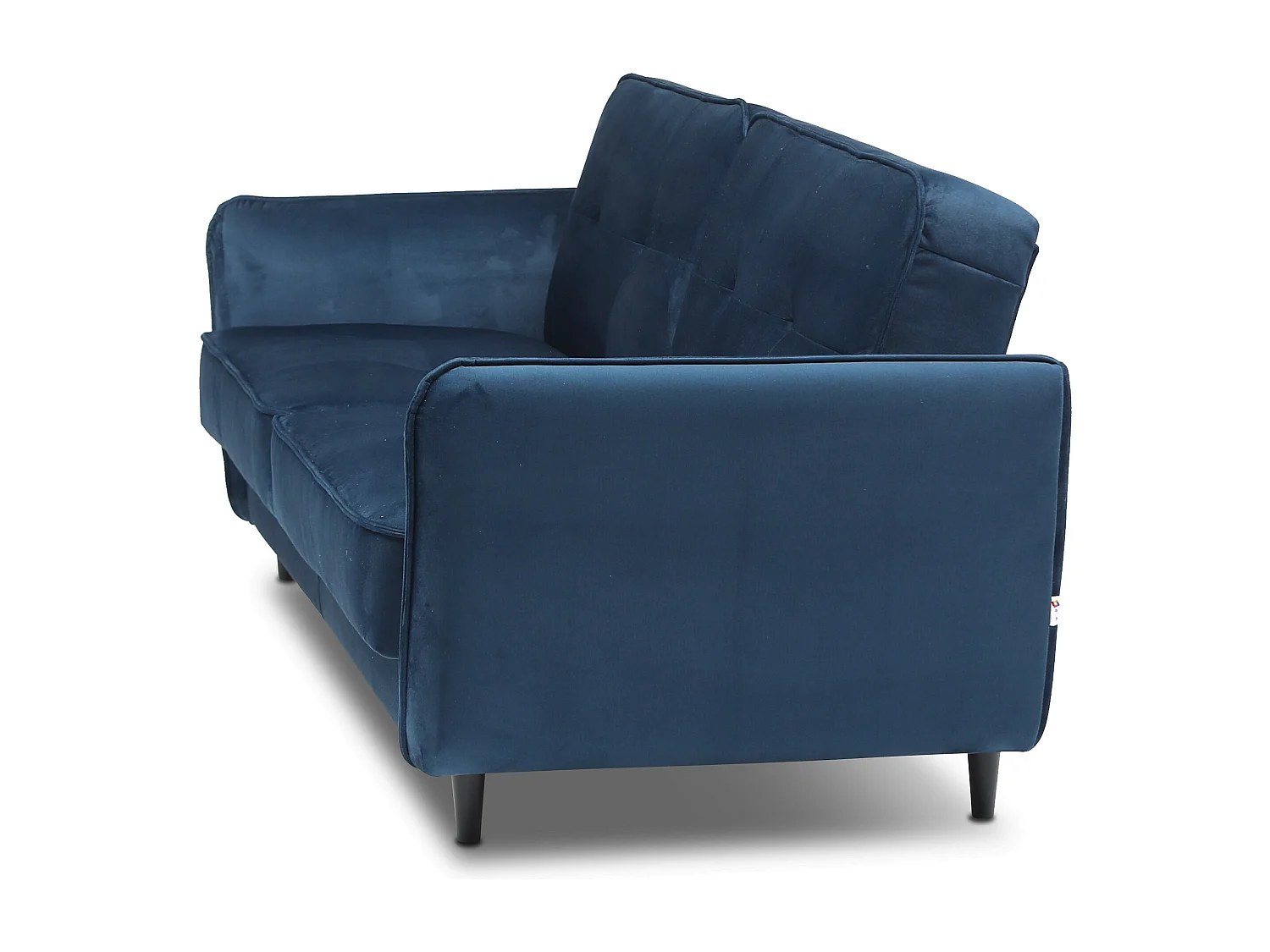 Canapé convertible 3 places velours jaune capitonné et pieds bois noir Bizza 220cm