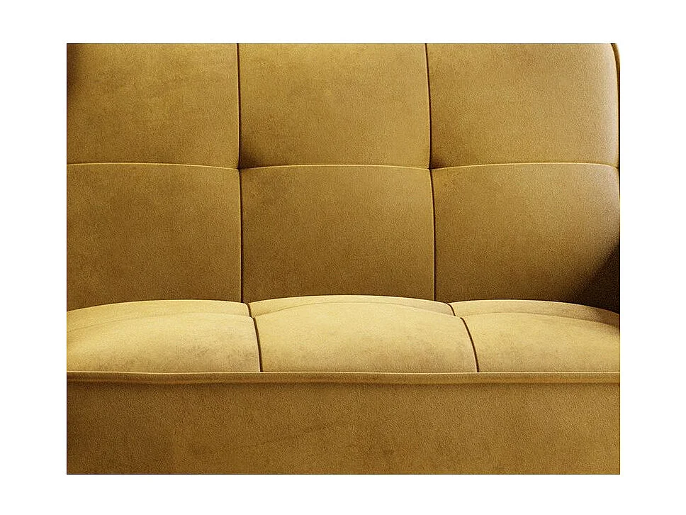 Canapé convertible 3 places velours jaune capitonné et pieds bois noir Bizza 220cm